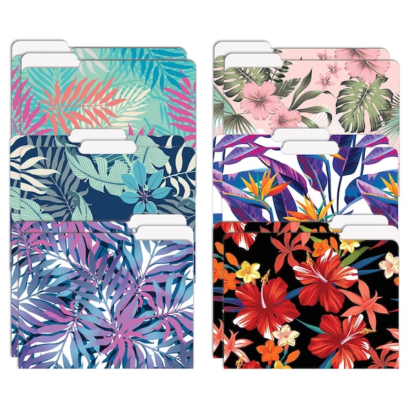 Better Office Products Decorative File Folders, 6 Designs, 9.5 x 11.5in. 1/3 Cut Tab, Tropical Floral Designs, 12PK 80018 - main